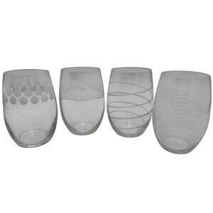 Vintage Stemless Wine Glasses by Mikasa in Pattern Cheers Set of 4